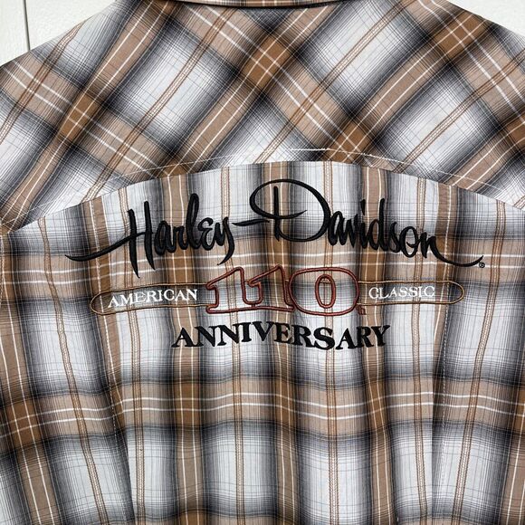 Harley Davidson Plaid Shirt Women's Medium Embroidered Western Cut Pearl Snap - Picture 6 of 8